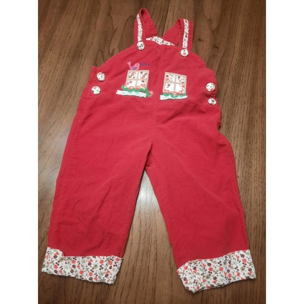 Powell Craft Corduroy Overalls applique Design Floral  Size 18-24M England VTG